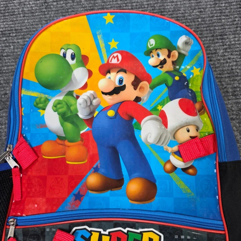 Nintendo Super Mario Bros Backpack 18 Inch Toad Blue Red Black Mario Luigi Yoshi